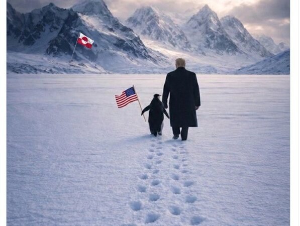 Casa Branca posta montagem de Trump com pinguim na Groenlândia e vira alvo de chacota: ‘Não existem no Ártico’
