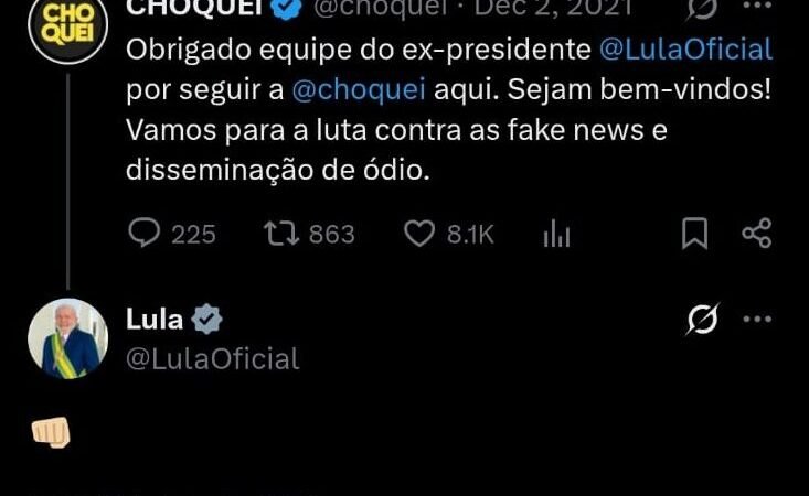 Lula interagiu no X com perfil da Choquei, envolvido em operação da PF