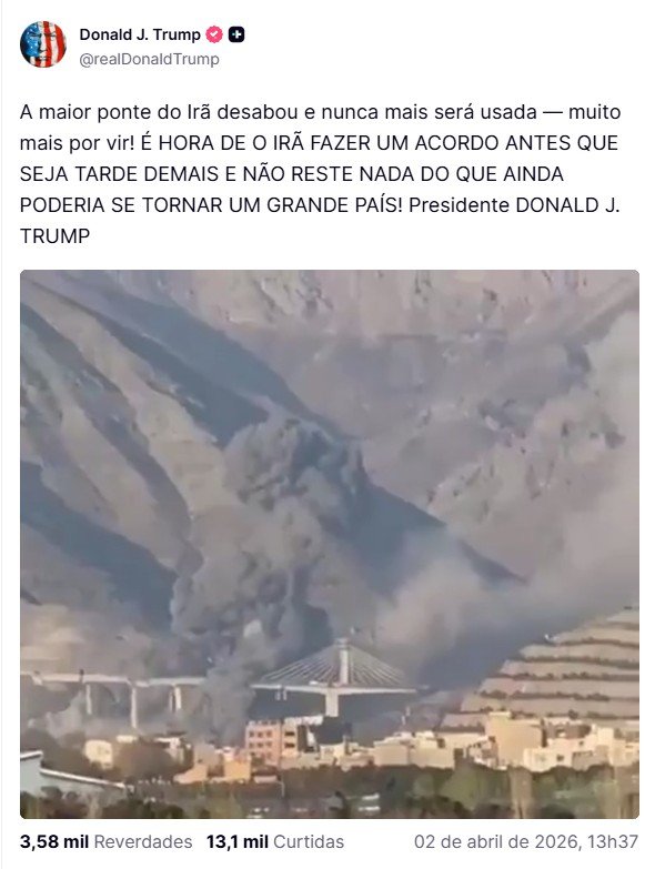 Trump ameaça atacar pontes e usinas de energia no Irã