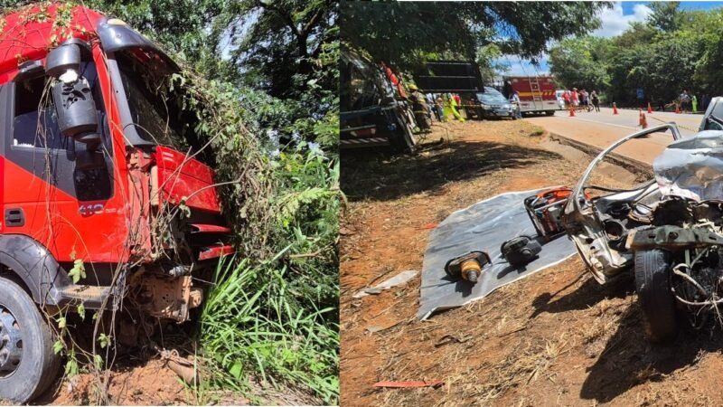 Casal morre em acidente entre carro e caminhão de leite na BR-262