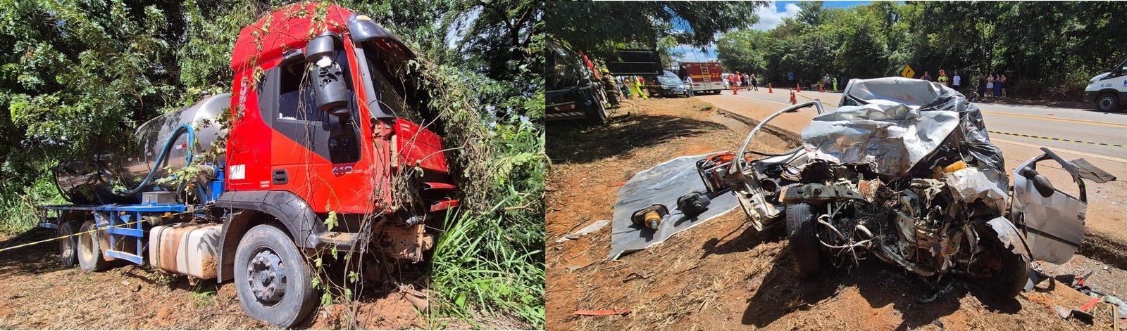 Casal morre em acidente entre carro e caminhão de leite na BR-262