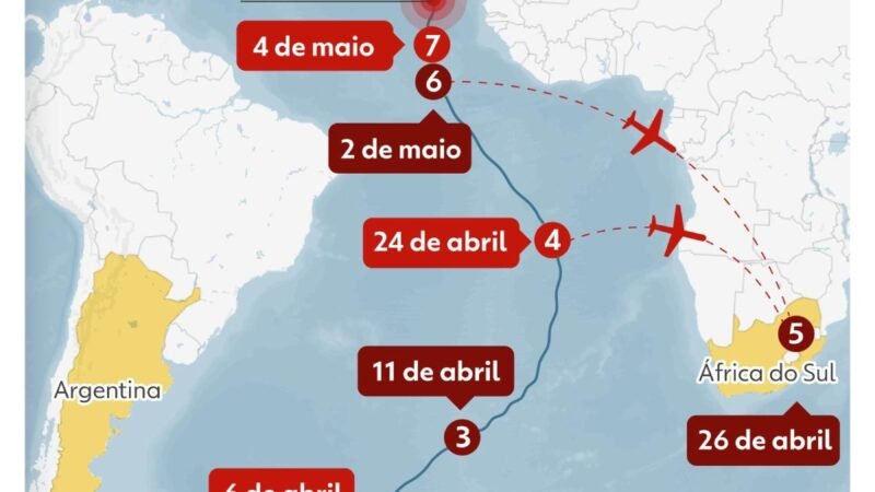 Surto de hantavírus: MAPA mostra rota de cruzeiro e cronologia da crise sanitária