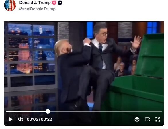 Trump divulga vídeo feito por IA que o mostra lançando apresentador em lata de lixo