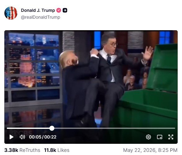 Trump divulga vídeo feito por IA que o mostra lançando apresentador em lata de lixo
