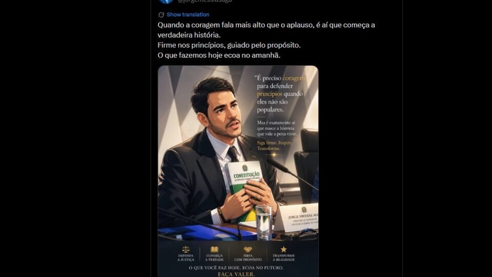 Messias publica mensagem motivacional com imagem criada por IA